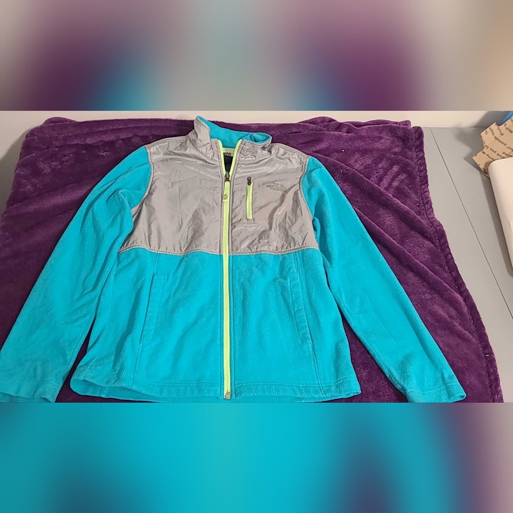 Girl's The North Face Fleece Jacket, Bluebird/Grey L 14/16